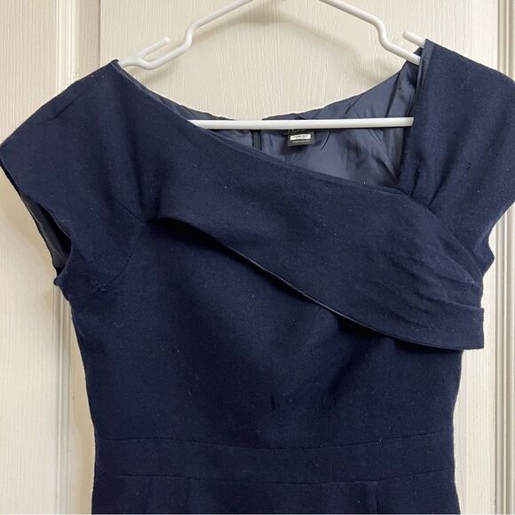 J. Crew Navy 100% Wool Origami Sheath Dress 12 SP - Picture 12 of 13
